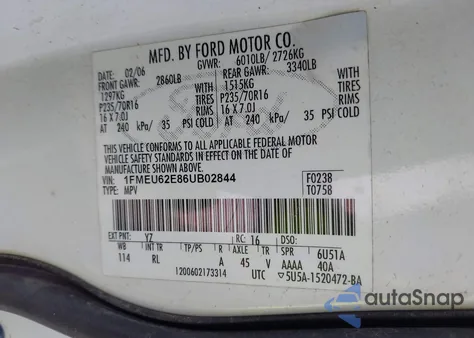 2006 Ford Explorer Xls from USA, damaged, VIN 1FMEU62E86UB02844